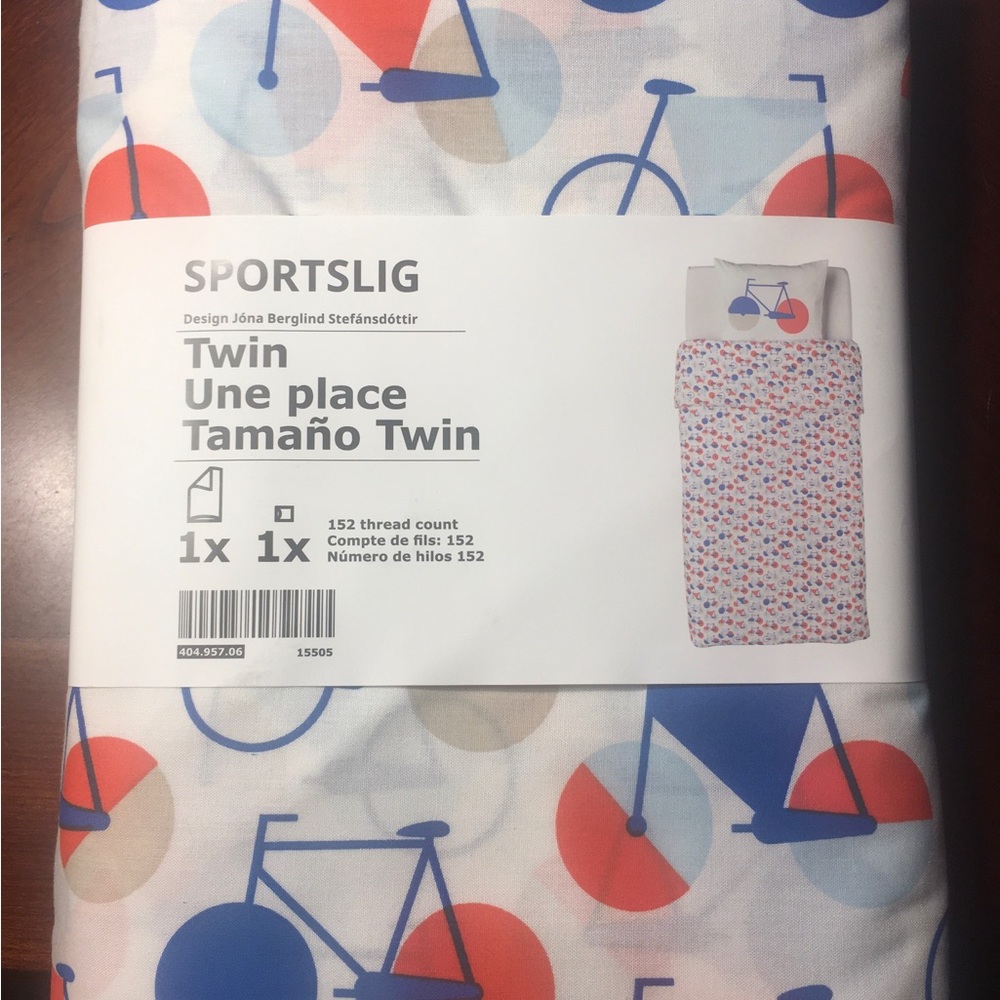 Ikea Sportslig Duvet Cover & 1 Pillowcase Bicycle Pattern Twin White Blue